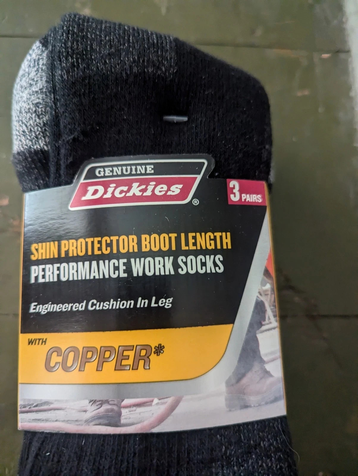 Dickies Steel Toe Shin Protector Boot Length Work Sock Black 6-12 copper-3 pair