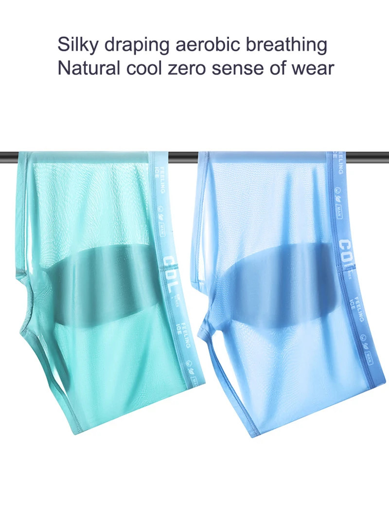 4Pcs Men’s Boxer Shorts Ice Silk Antibacterial Breathable Elastic Underwear
