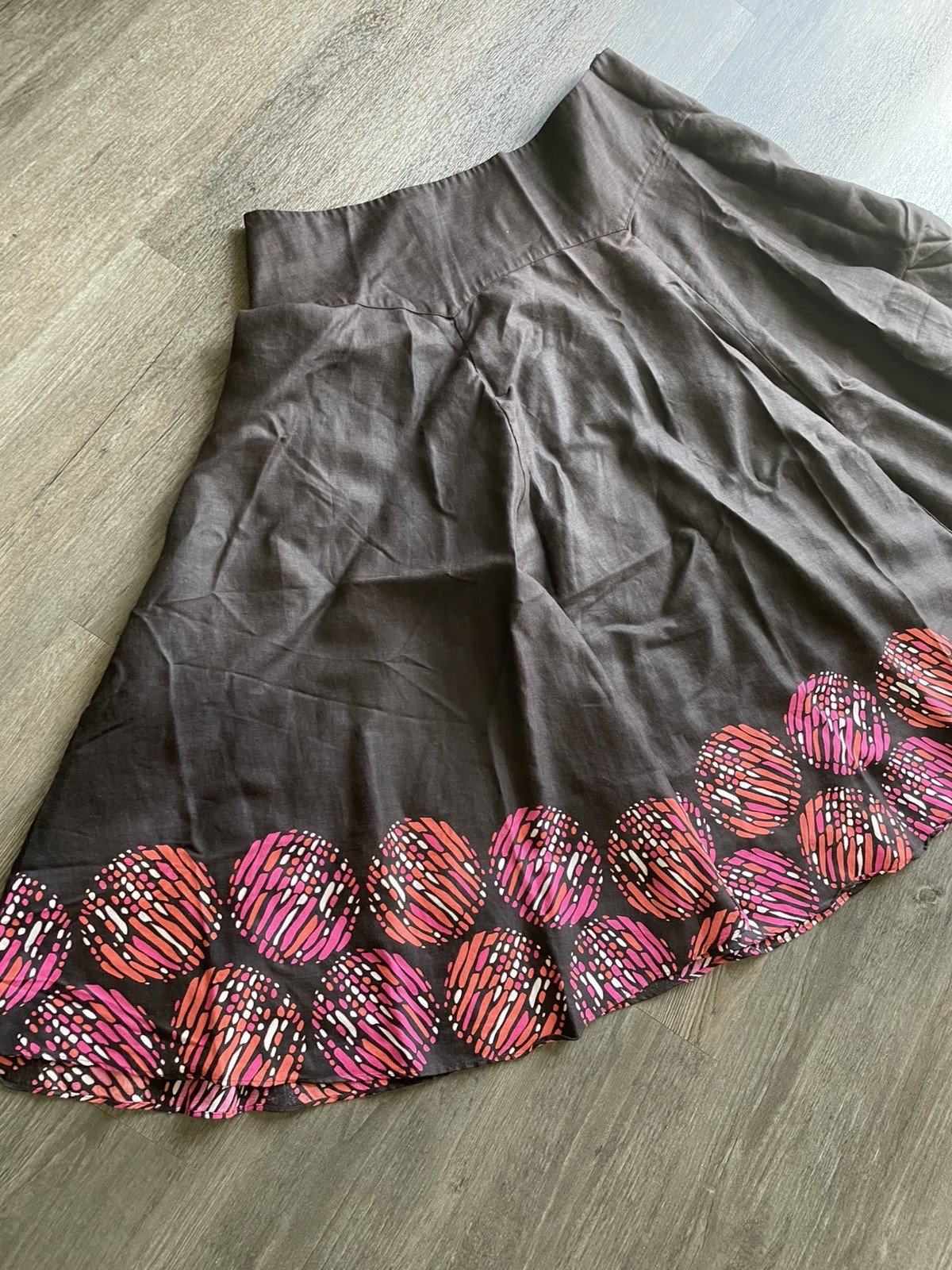 Madison Womens Brown Flowy A Line Midi Skirt 16 Boho Artsy Abstract Circle Print