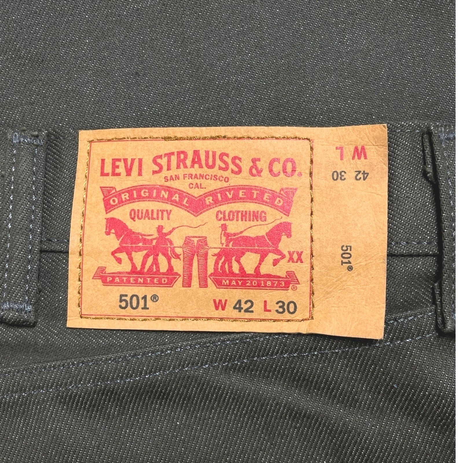RARE Levi’s 501 White Oak Cone Moss Green Denim Jeans W42 L30 USA Selvedge