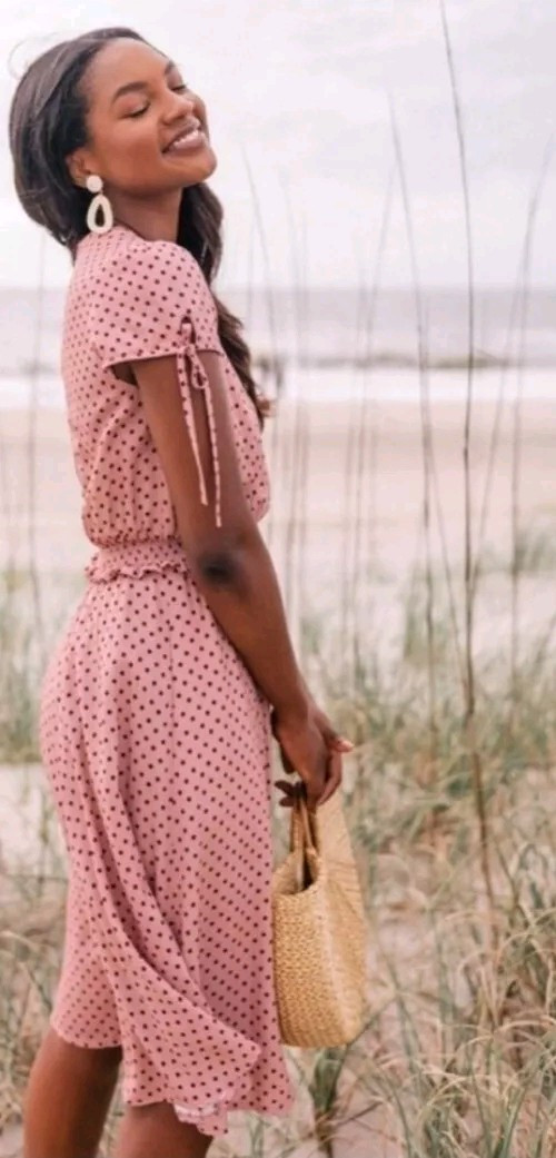 Gal Meets Glam Collection Dress Womens Sz 6 Pink Dot Corinne A-line Casual Midi
