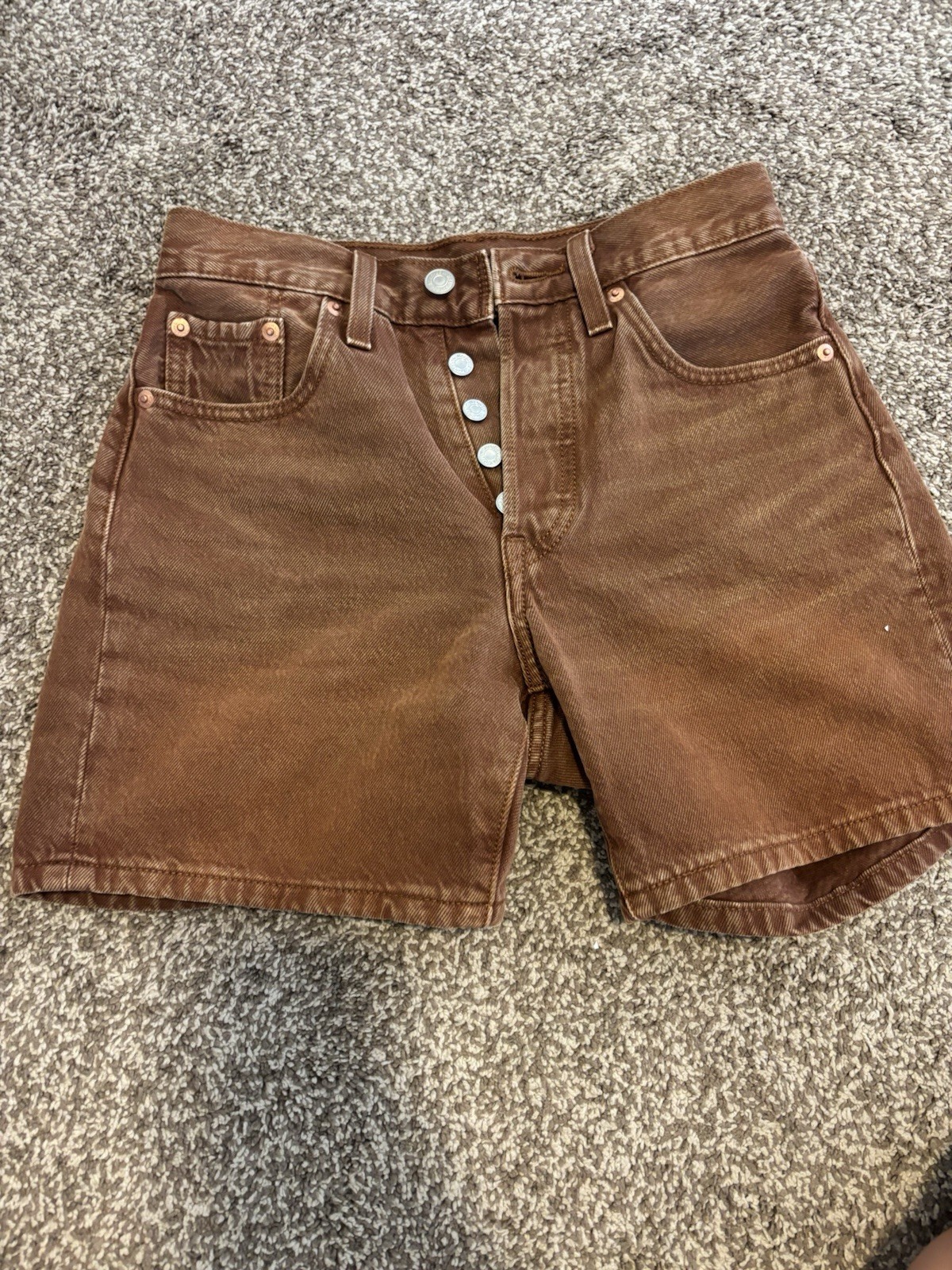 Levi’s Premium 501 Womens Brown Cotton Denim Shorts Button Fly 5-Pocket xs