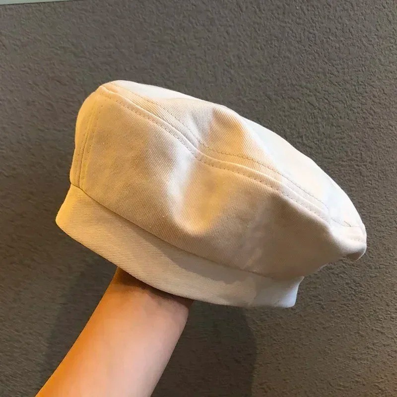Cotton Berets Solid Vintage Spring Summer French Octagonal Forward Peaked