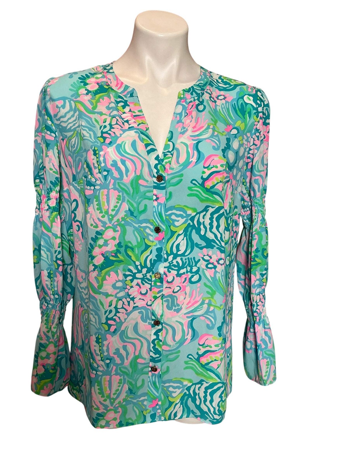 Lilly Pulitzer Maritza Top Aqua La Vista Blue Ibiza – Size M