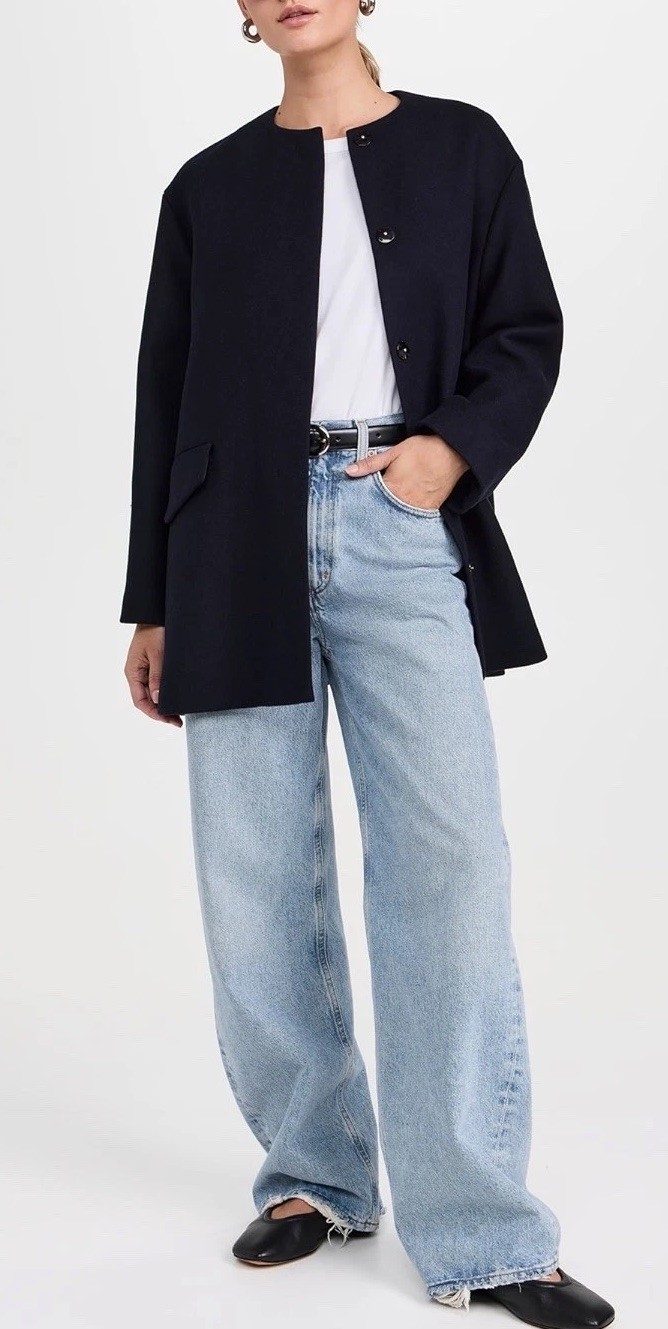 $895 Theory L Large Crew Cape Back Coat Navy Wool Cashmere Winsome 2 Overcoat