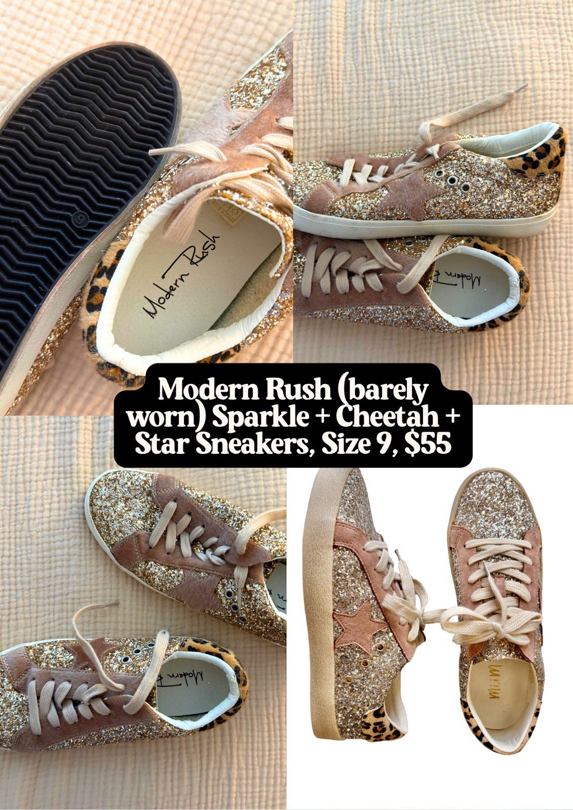 Modern Rush Sparkle Cheetah Star Pink And Gold Sneakers