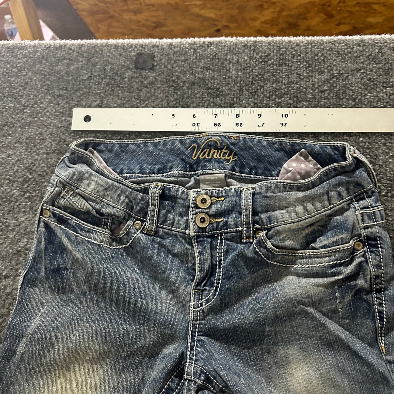 Vanity Jeans Womens 26W/33L Blue Bootcut Low Rise Stretch Thick Stitch Denim
