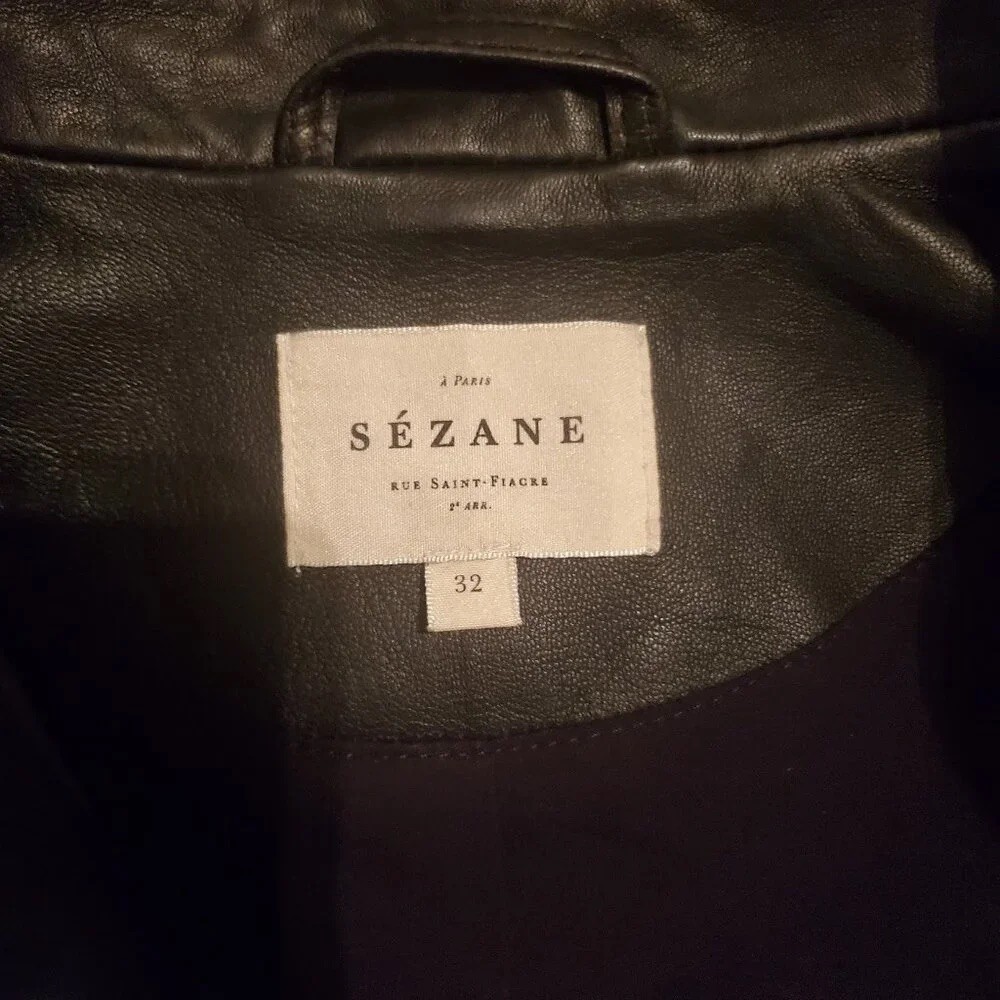 NWOT Sézane Zig Leather Biker Jacket in Black