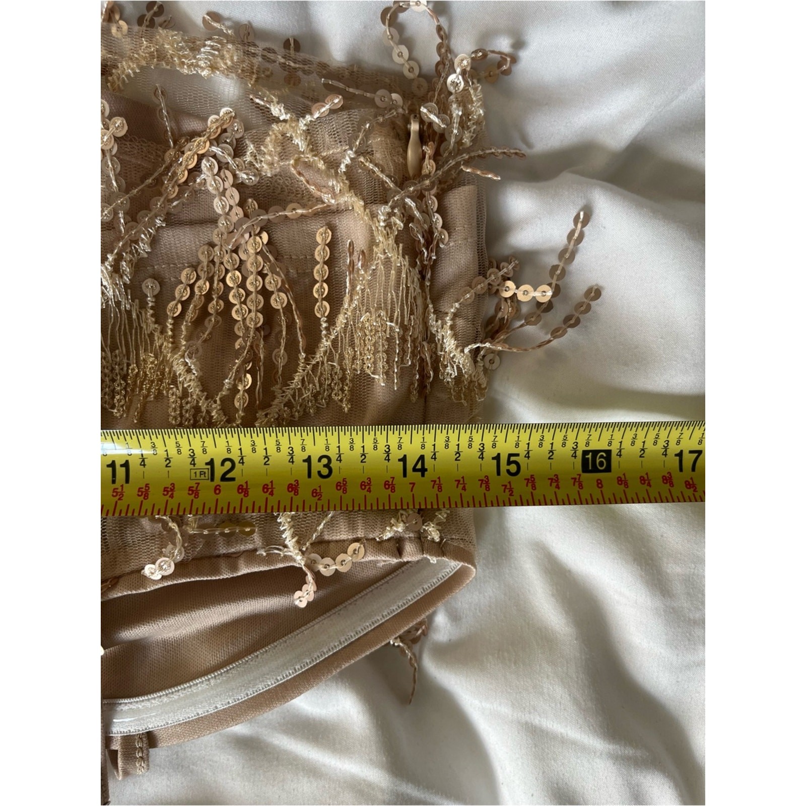 Rose Gold Sequin Fringe Festival Cropped Tank Women Medium Coquette Glam Y2K