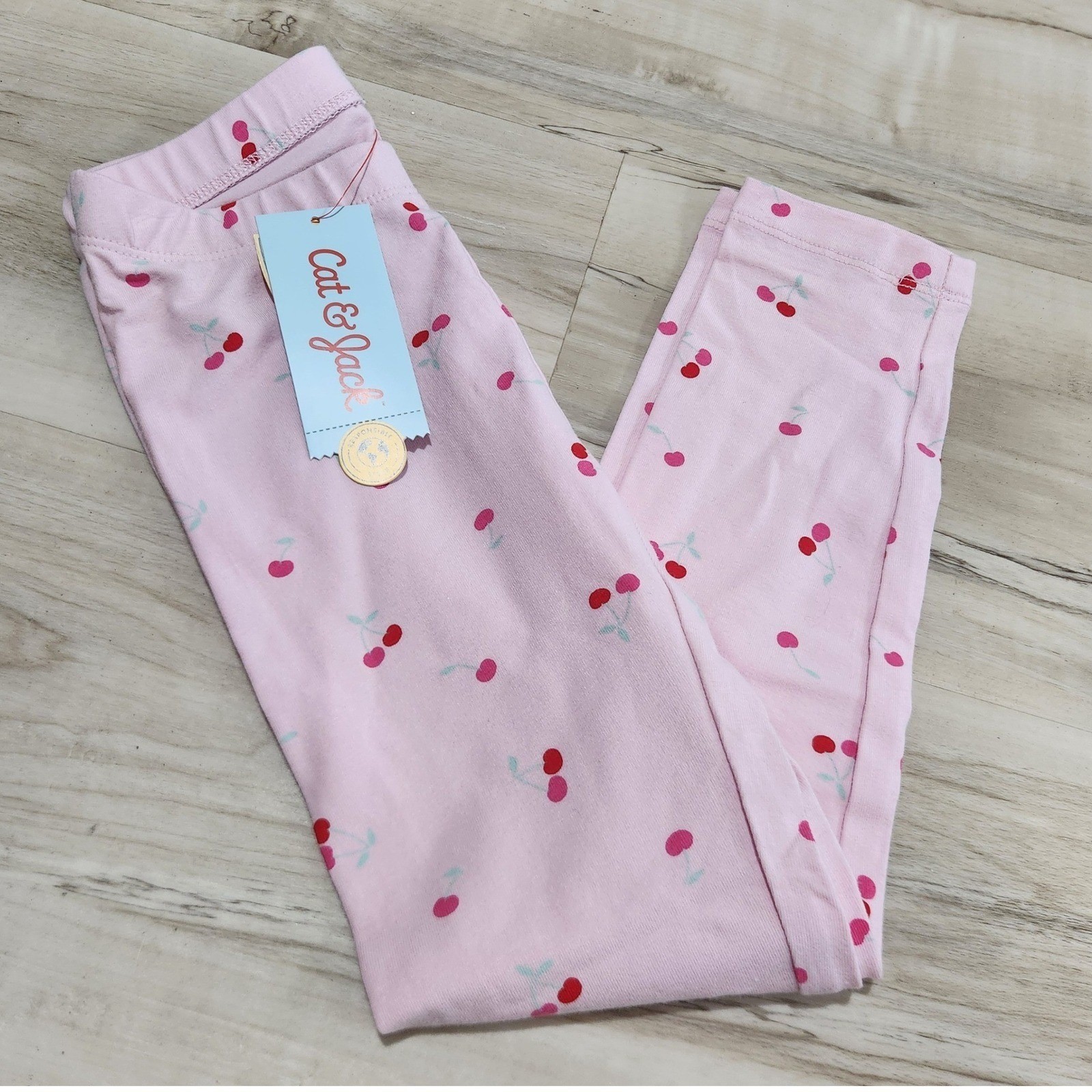Cat & Jack Girls Pink Cherry Print Leggings Size S 6/7 NWT Cotton Blend