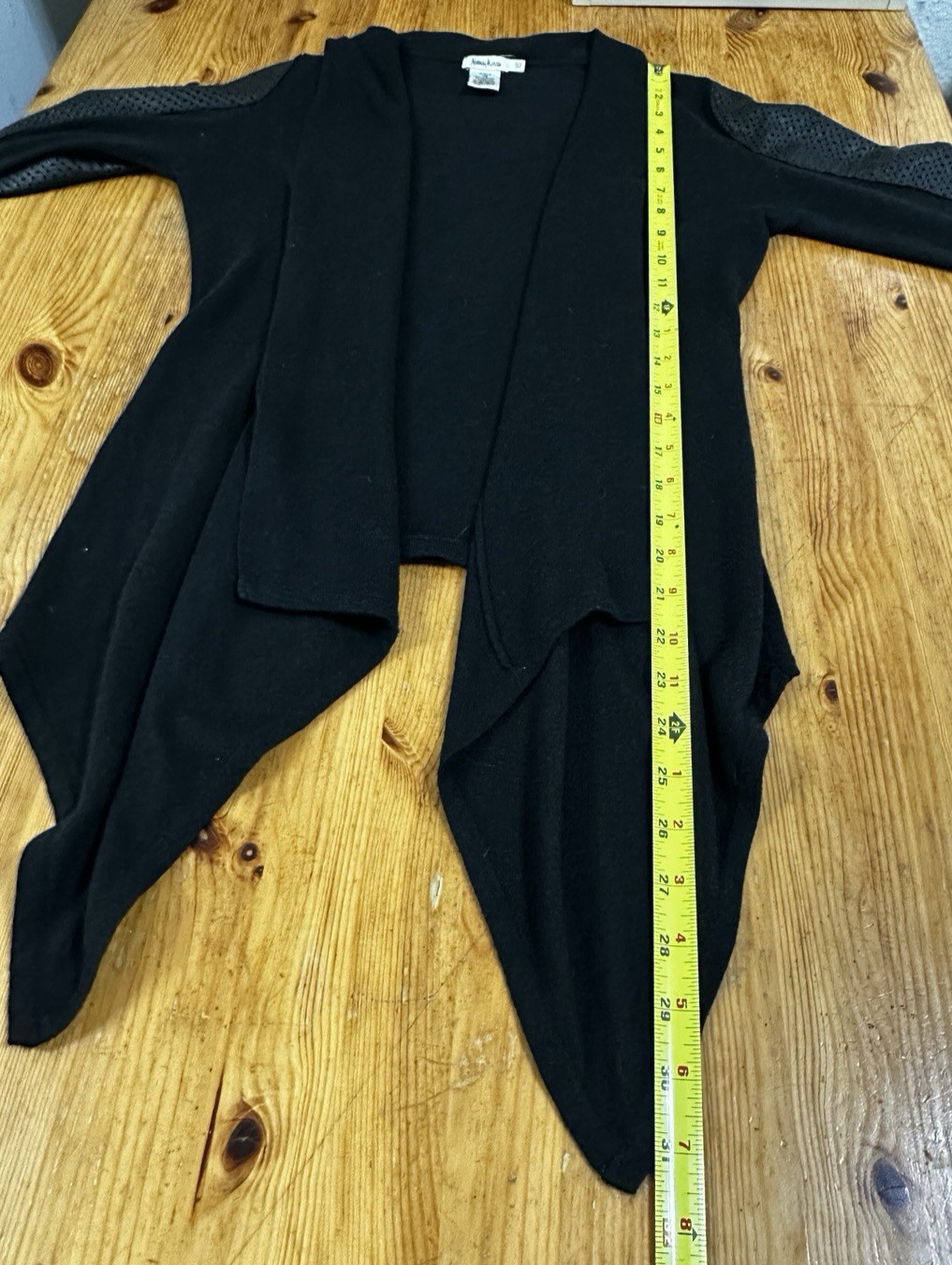 Neiman Маrсus Cardigan Black Open Leather Sleeve Angora Cashmere Luxury size XS