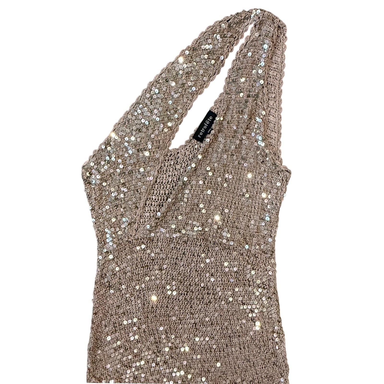 Retrofête Candice Rose Gold Sequin Gown M/L Resort Glam Vegas Bachelorette Dress