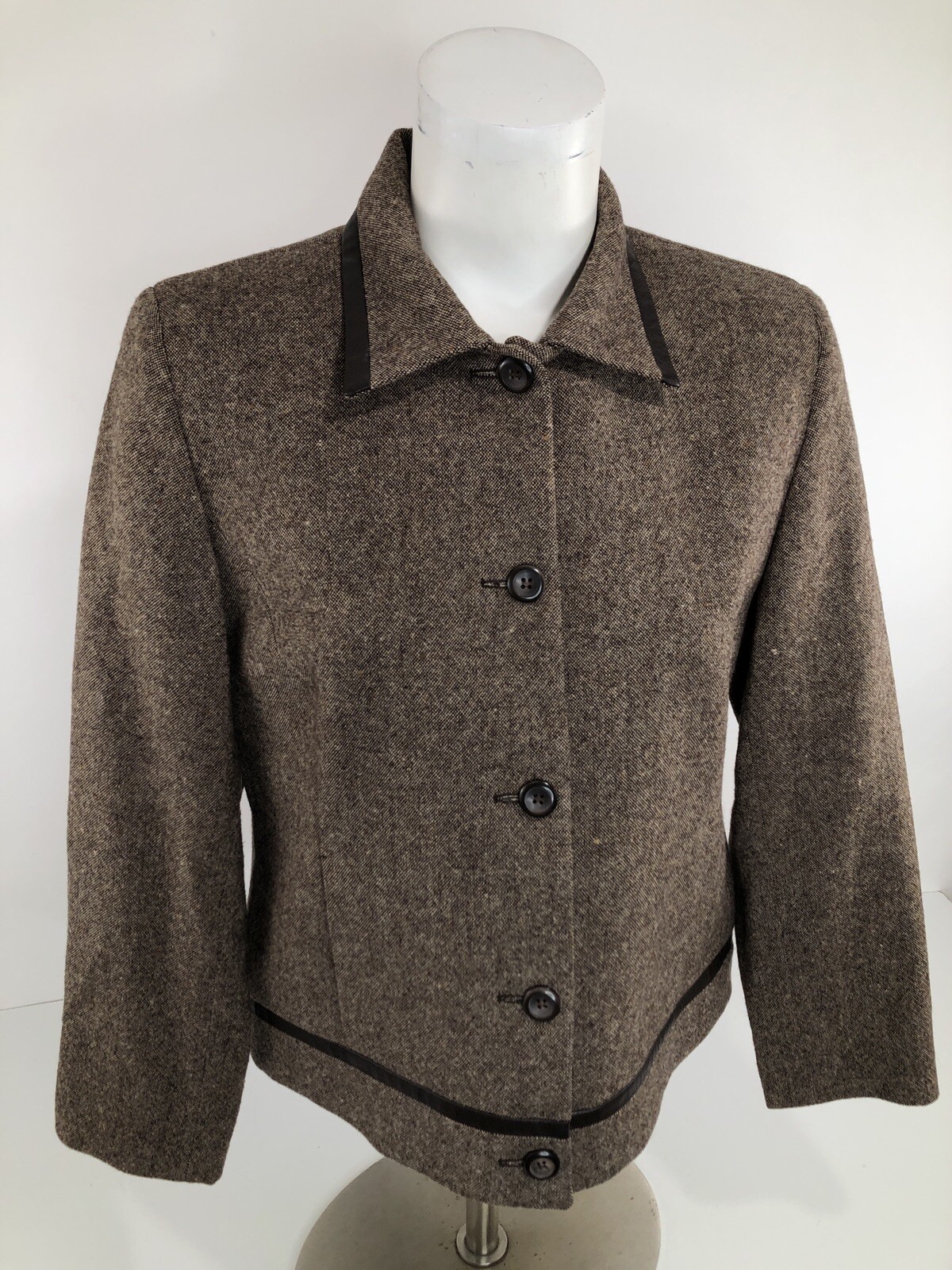 PENDLETON – 100% VIRGIN WOOL / LEATHER TRIM Sz. 8 Petite Blazer Jacket EXCELLENT