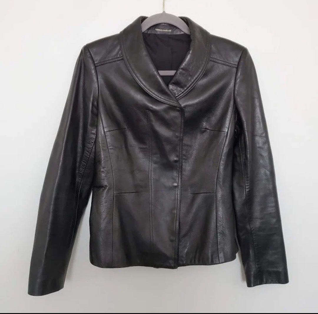 Charles Chang Lima Black Leather Sz 8 Jacket Lambskin Hidden Snap Silk LIned