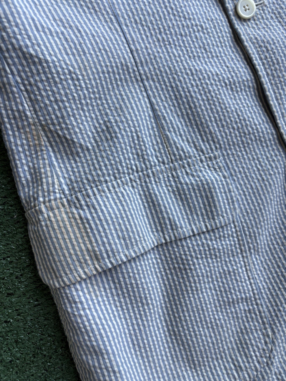 90s Polo by Ralph Lauren Men’s Seersucker Striped Blazer Blue/White 48R
