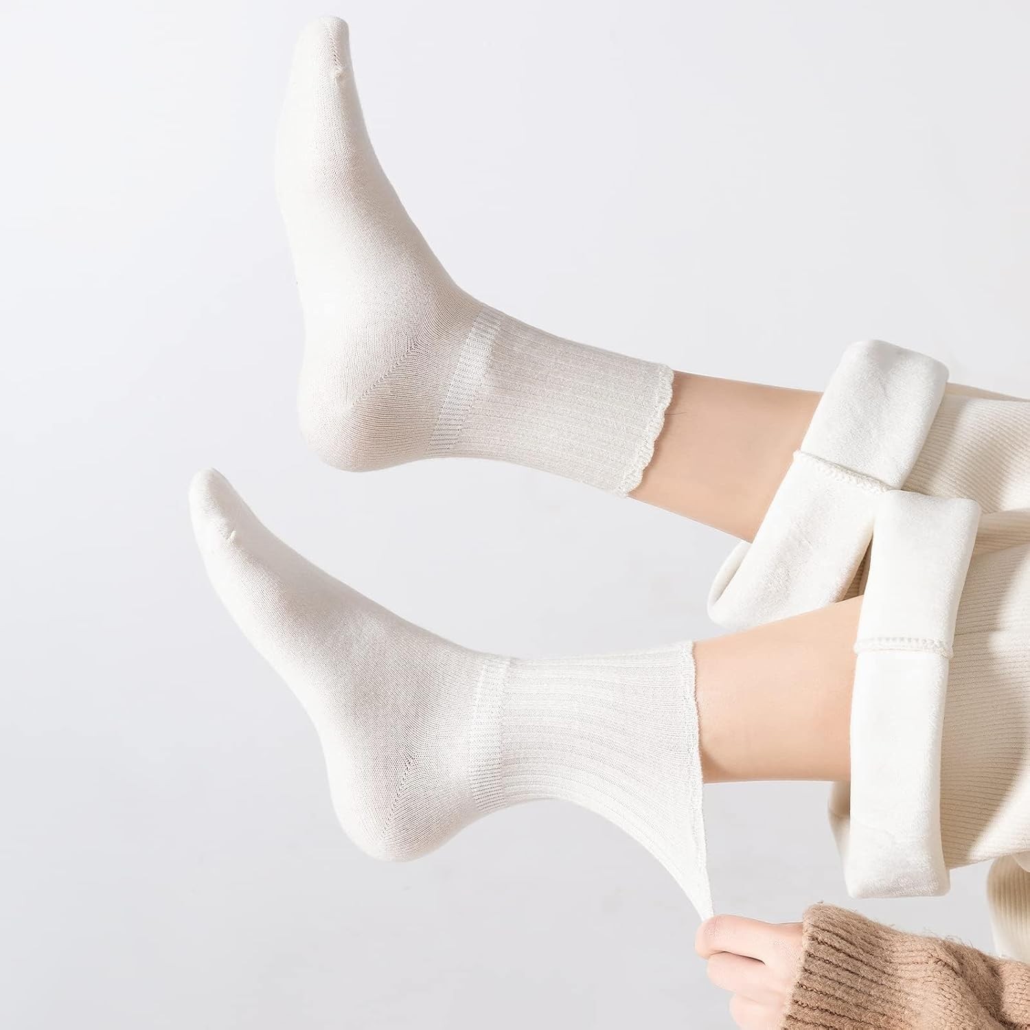 PADFOM Women Thin Cashmere Socks, Soft Medium, Black/Grey/Khaki/Beige/White
