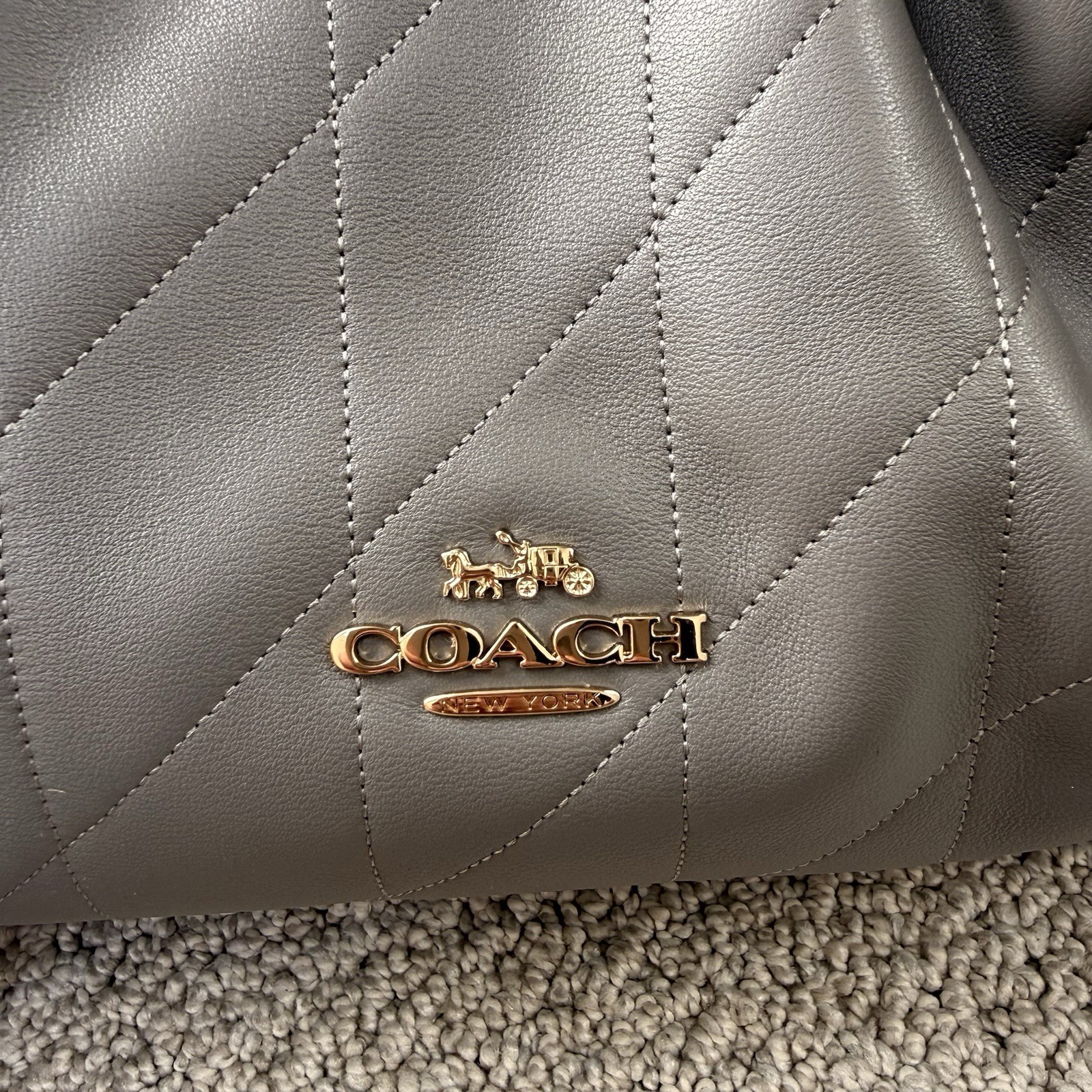 NWT Faye Large Shoulder & Crossbody Bag Quilting Nappa Leather CCZ58 Gold/Slate