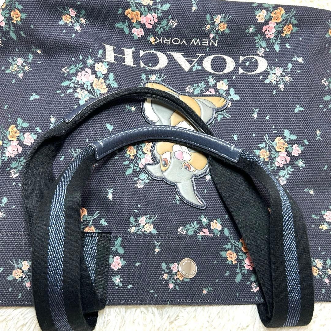 COACH Disney 91116 Tote Bag Navy Canvas with Multi Floral Print Large Capacity