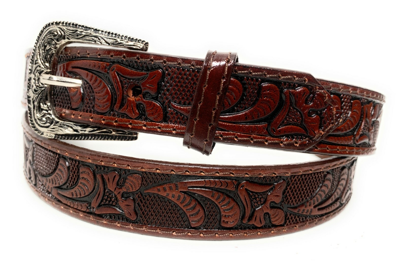 KIDS WESTERN BELT. GENUINE LEATHER KIDS RODEO BELT. TULIP DECORATED WESTERN BELT