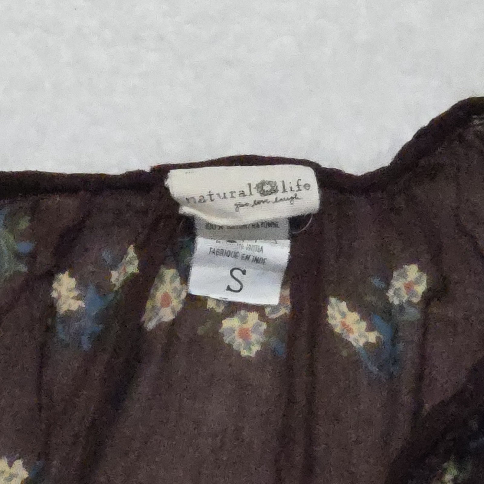 Natural Life Floral Boho Babydoll Top Size S Brown Peasant Puff Sleeve Cottage