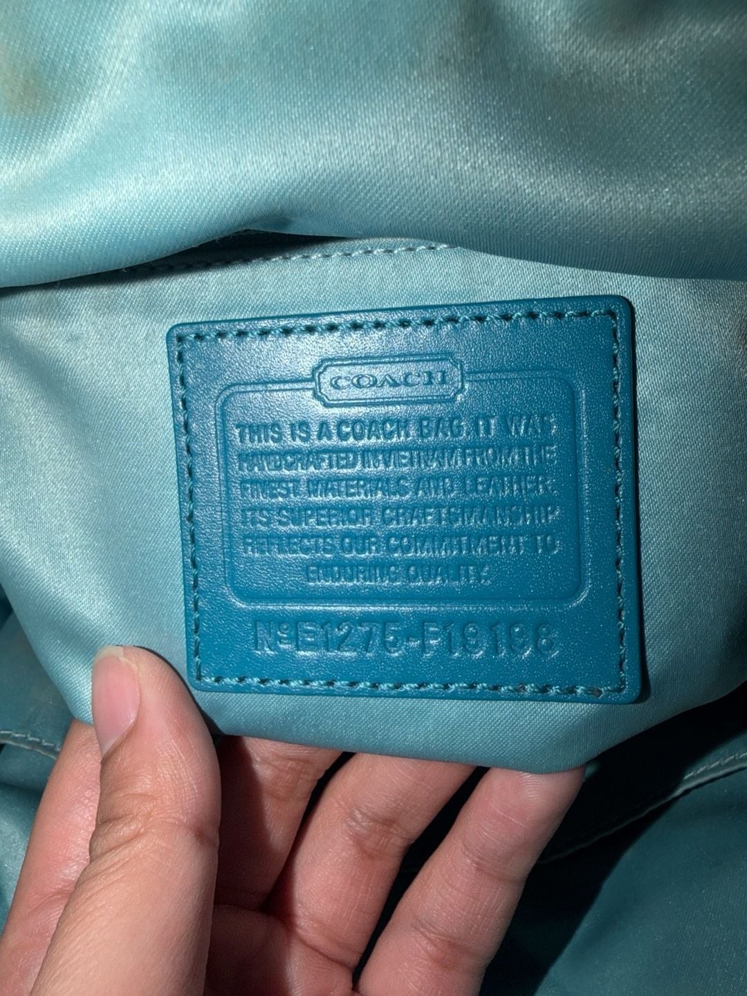 Coach Signature Gallery Stitched Patent Leather Tote Bag Teal F19198