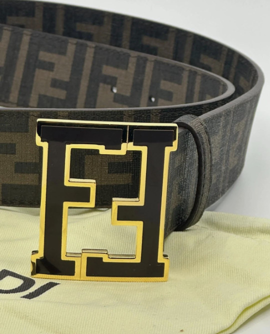 Fendi FF Monogram Brown Buckle Belt Size 90/36 Pants 30-32