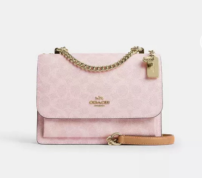 NWT Coach Powder Pink Klare Crossbody Bag In Signature Canvas With Charms