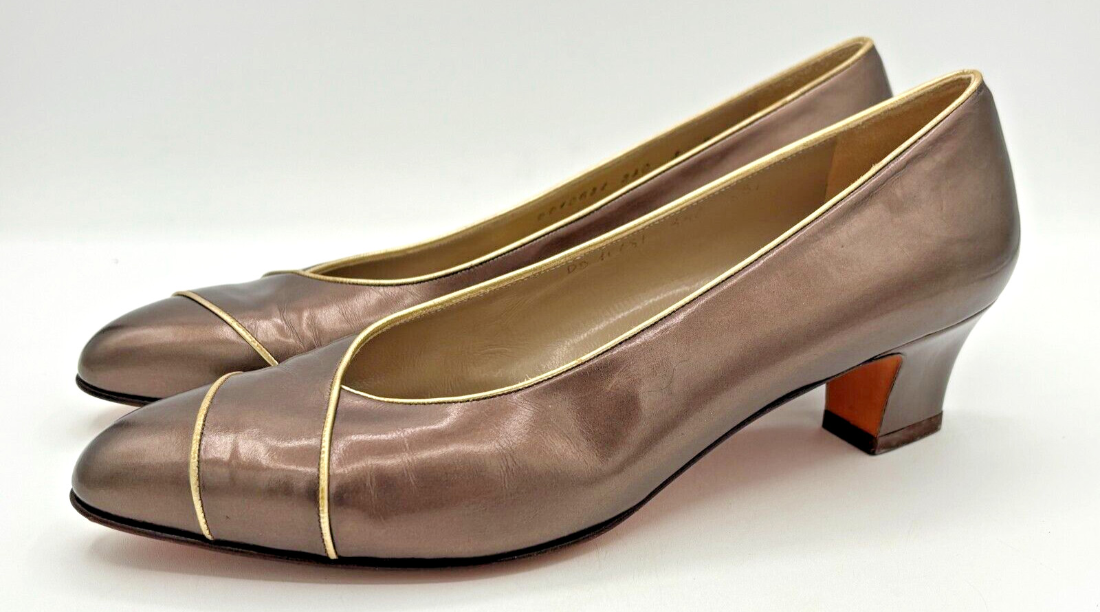 Salvatore Ferragamo Women’s Leather Pumps Sz 8B Bronze w Gold Trim DD10681 EUC