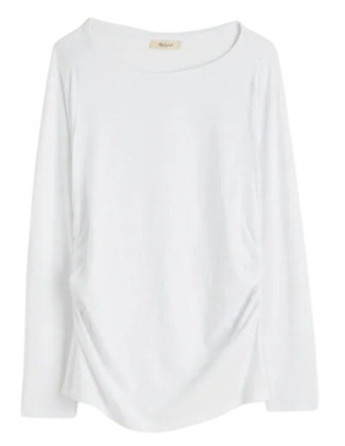 Madewell Ruched Crewneck Long-Sleeve Tee in Soft Slub~Size L~White NWT L17 13