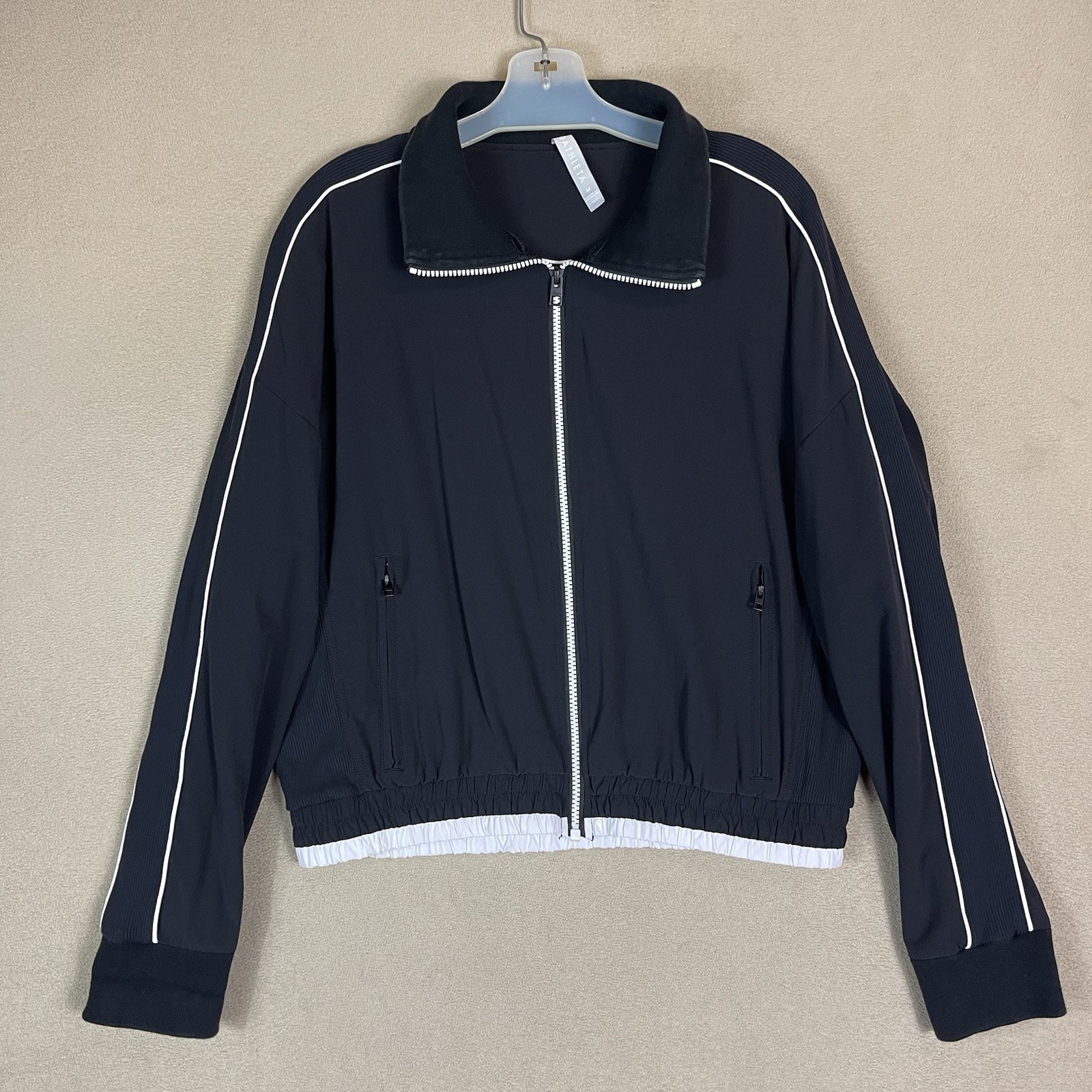 Athleta Jacket Womens M Black Brooklyn Track Full Zip Bomber Athletic High Neck