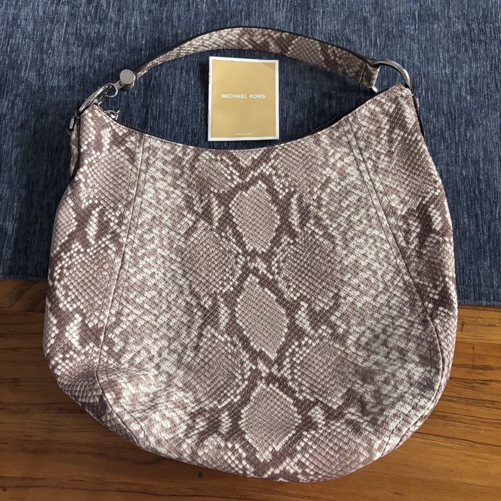 NWT Michael Kors Fulton Medium Top Zip Shoulder Bag, python leather exterior