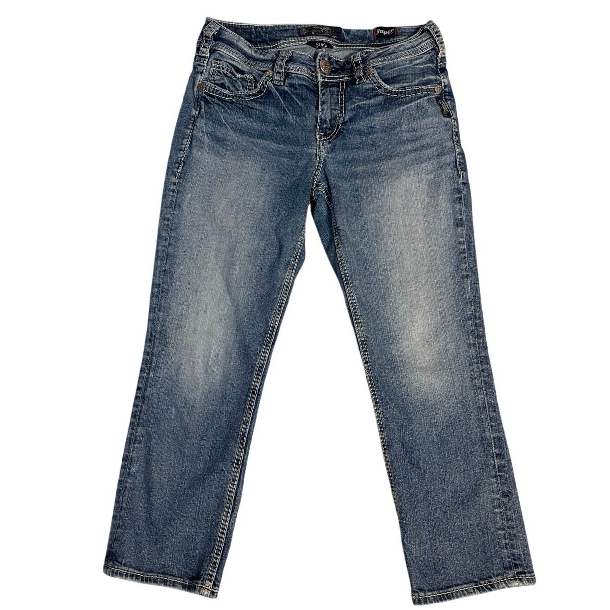 Silver Jeans Suki Low Capri Super Stretch Womens 28×22 Medium Wash Denim