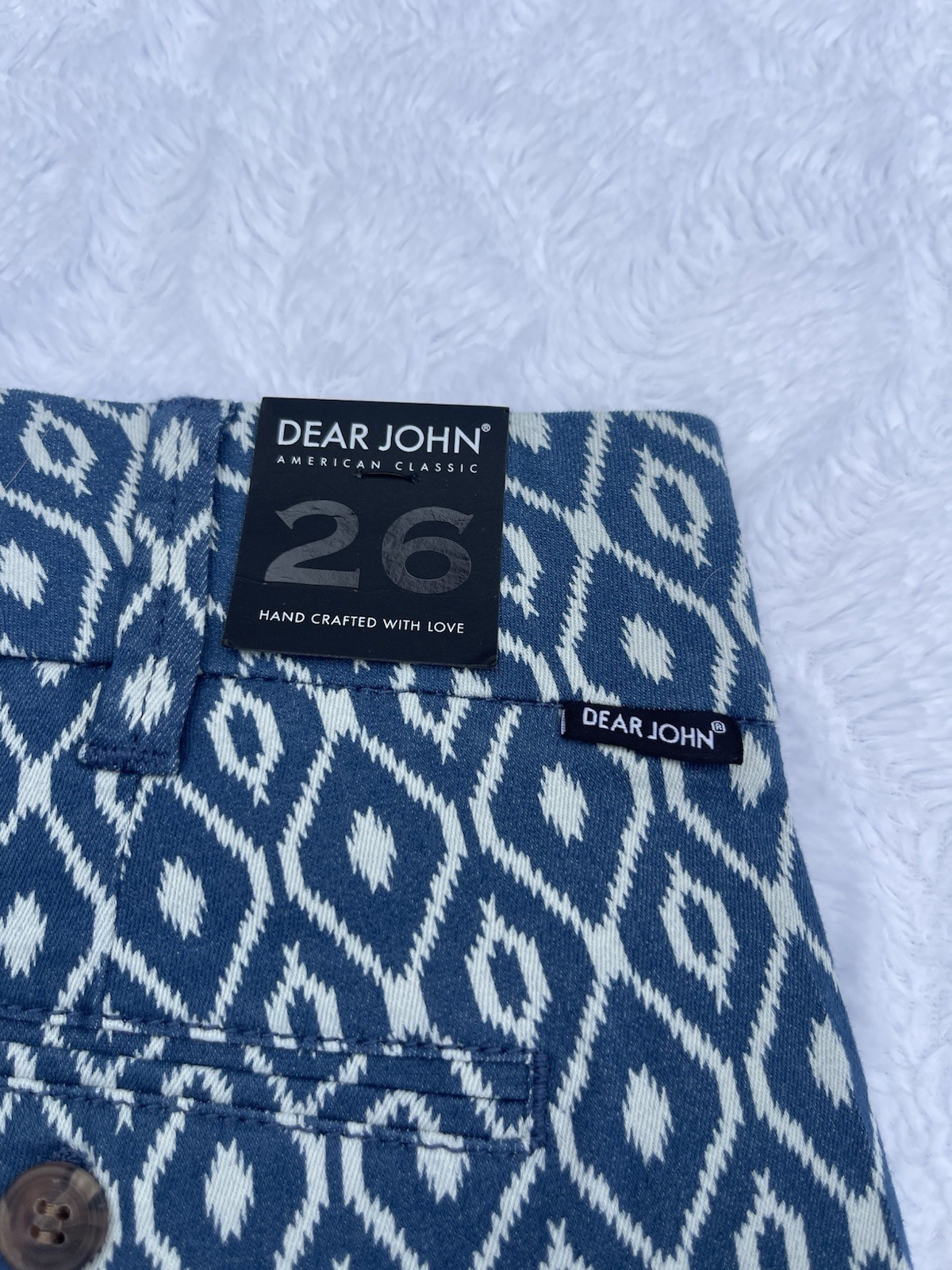 Dear John American Classic Womens Blue/White Geometric Chino Stretch Shorts 26