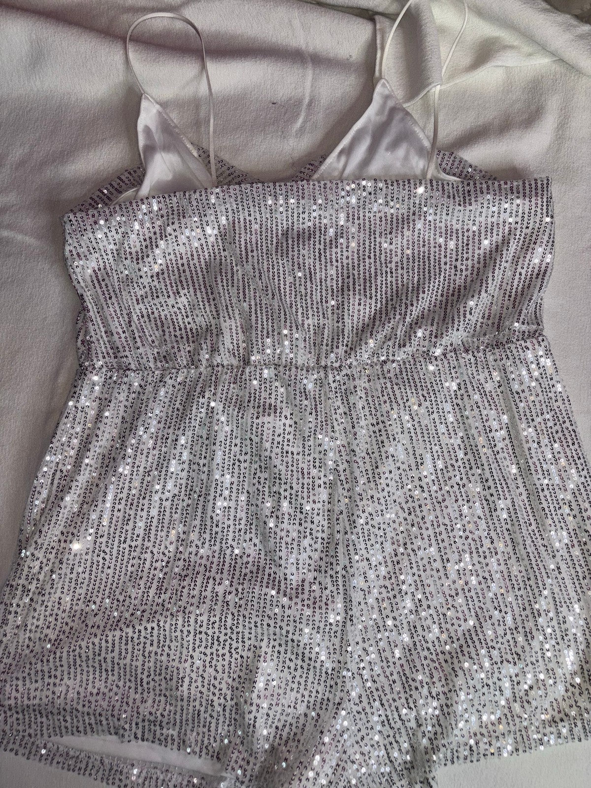 Double Crazy Silver Sequin Embellished Sz 2xl Romper C75