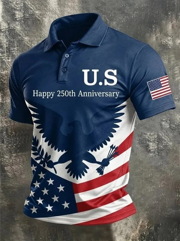 Happy 250th Anniversary Polo Shirt 1776-2026, American Flag Polo Men, Patriotic
