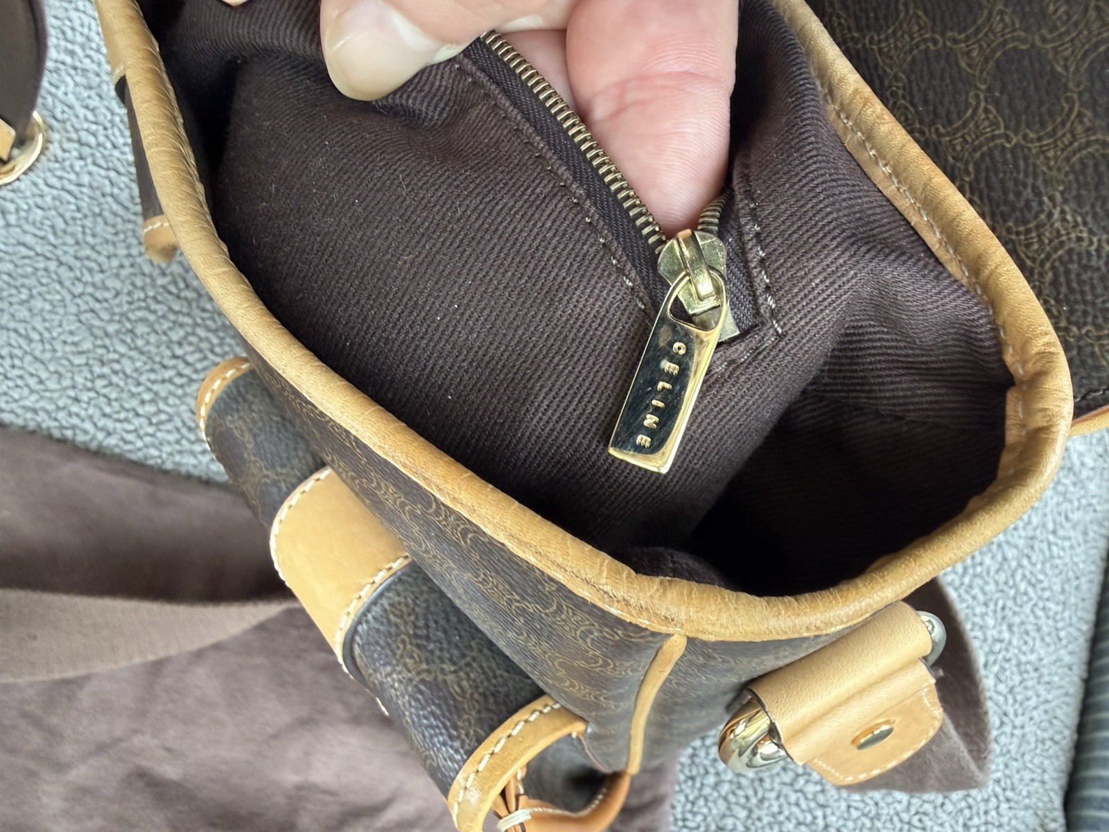 CELINE Macadam Brown Small Crossbody Bag Adjustable Strap Dust Bag