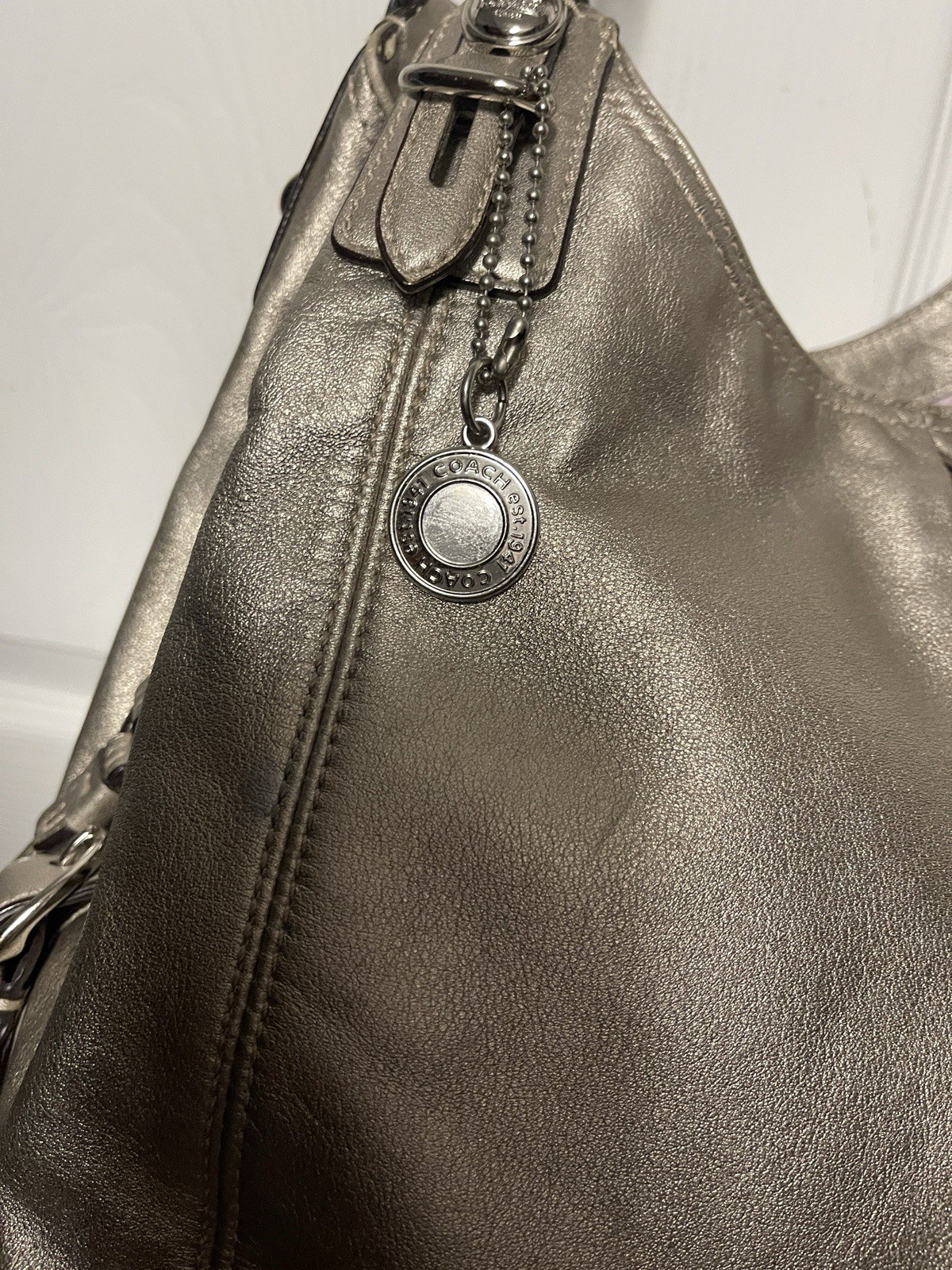 Coach Madison Maggie Champagne Gold Metallic Leather Shoulder Bag 15742