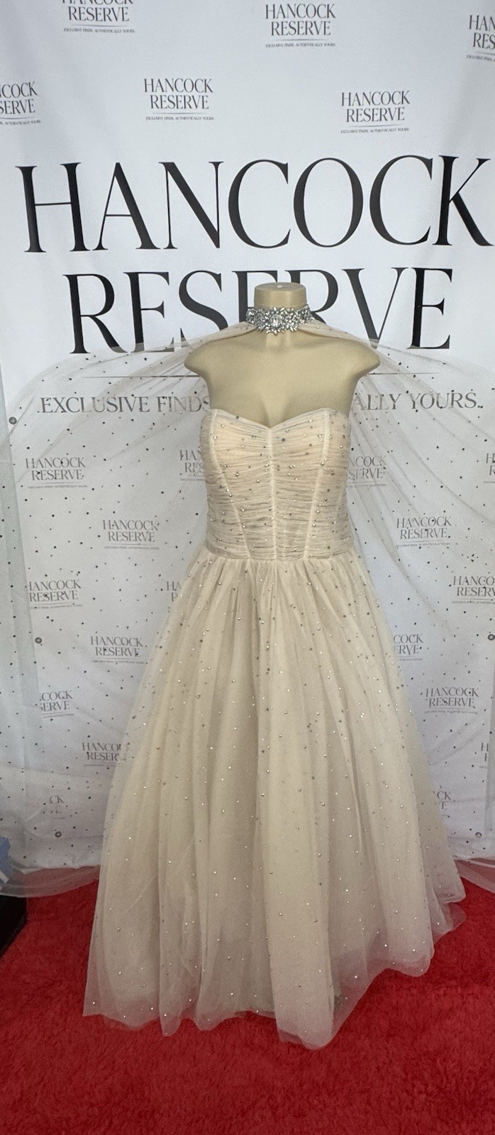 👑 Tarik Ediz “50764 Edmon Stone” Crystal Cape Gown – from J. Bolin Storage Unit