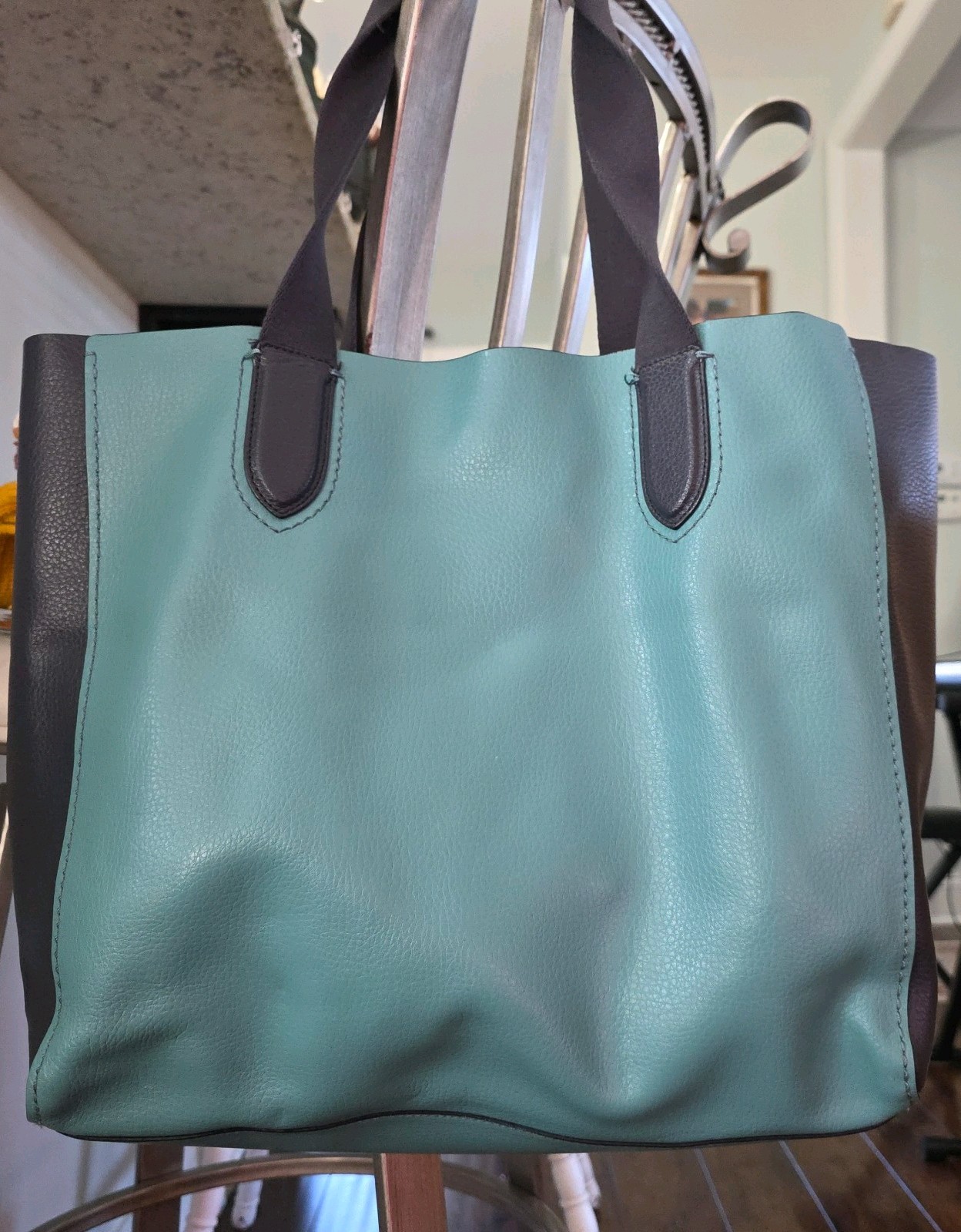 Coach Large Derby Tote Bag Colorblock Navy Teal Green 11833
