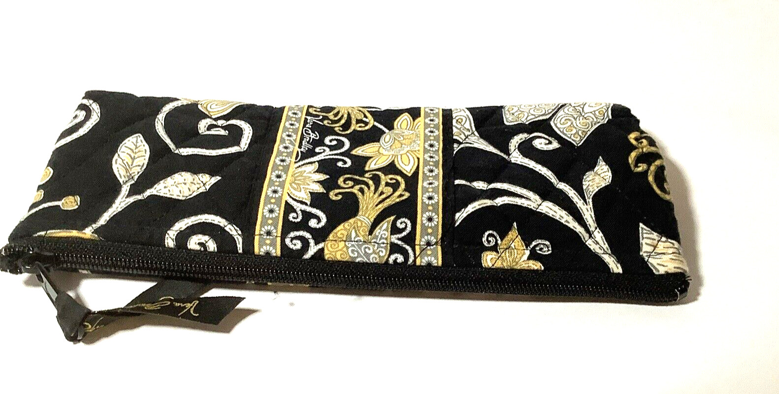 Vera Bradley Yellow Bird Pencil Makeup Brush Zipper Bag Case Black Grey White