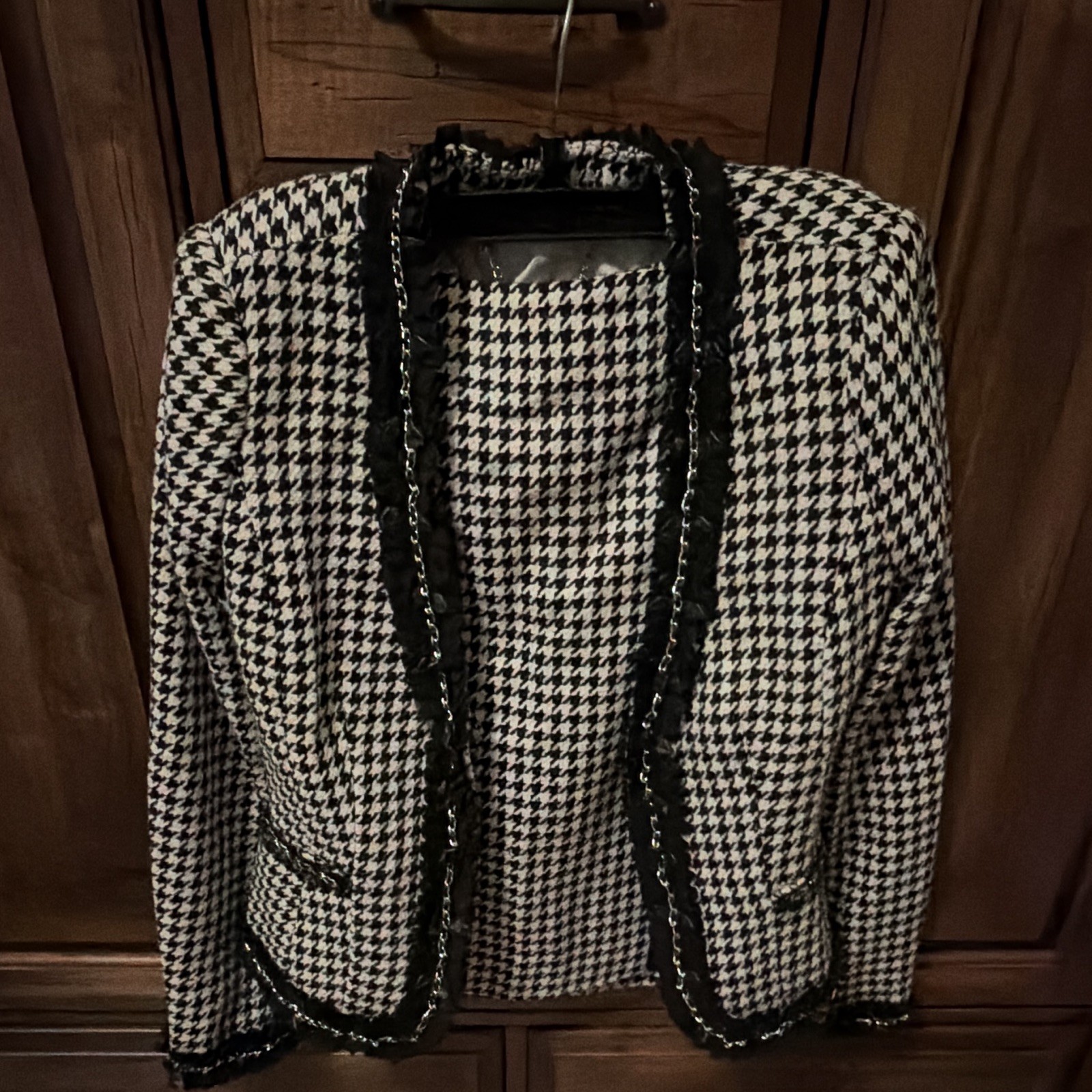 White House Black Market 2pc Houndstooth Lined Skirt Suit Set