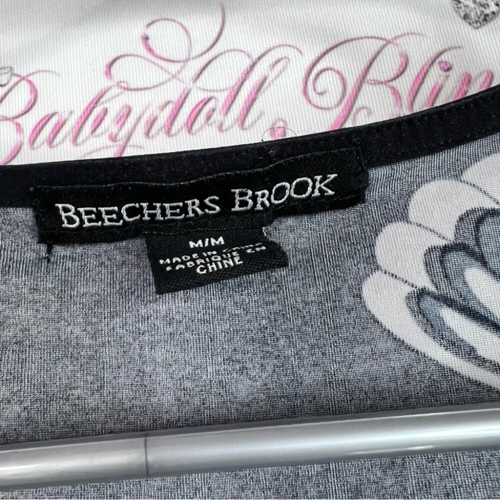 Beechers brook top asymmetrical fairy hem Floral Black Gray Top fan look flowers