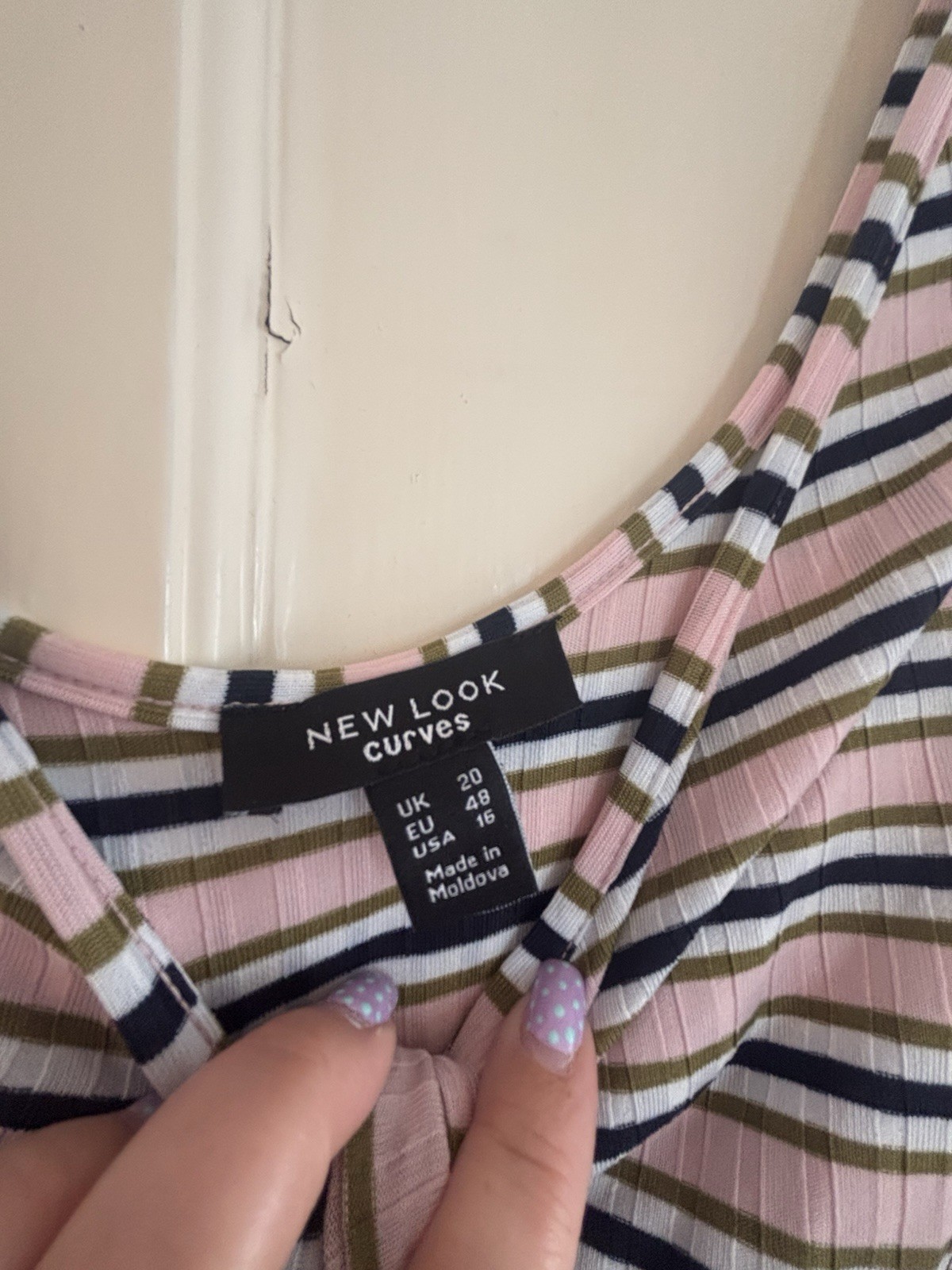 New Look Curves Women’s Plus Striped Ribbed V-Neck Tie-Front dress UK 20