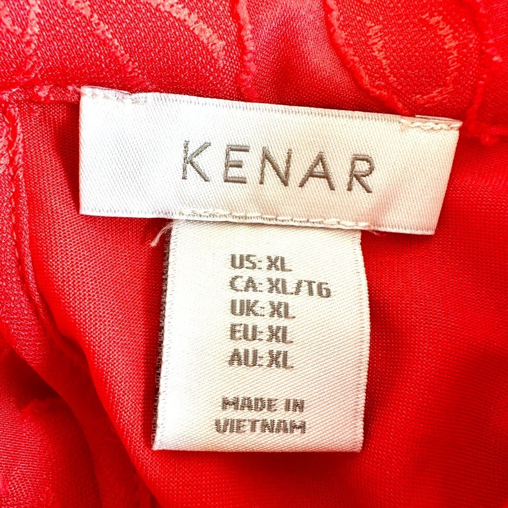 KENAR Bright Red Floral Sleeveless Keyhole Twisted Mock Neck Blouse Women’s XL