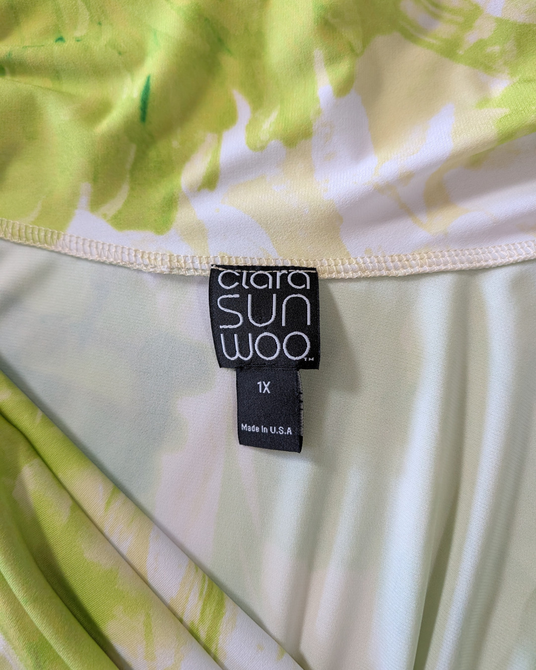 Clara Sunwoo V-Neck Draped Pleat Top Floral Citrus Lime White Size 1X