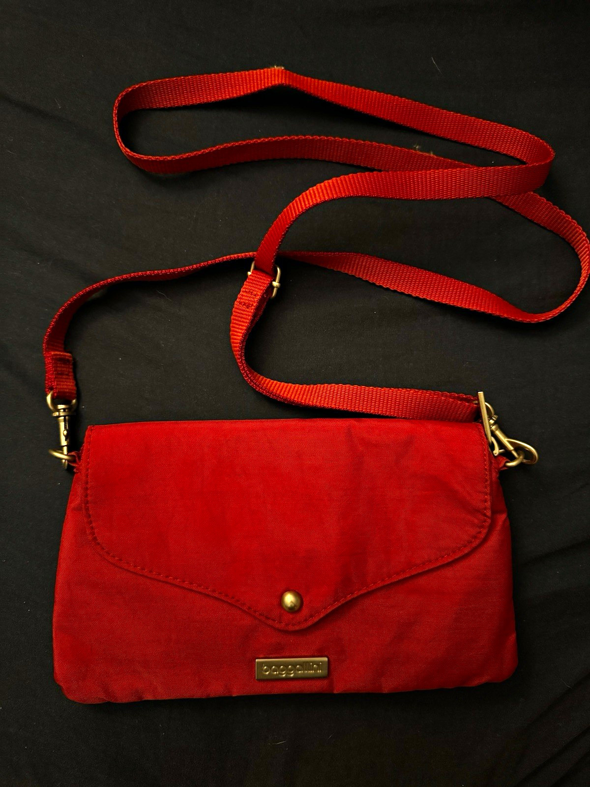 baggallini Red Small Crossbody Bag Magnetic Flap Zip, Adjustable Strap