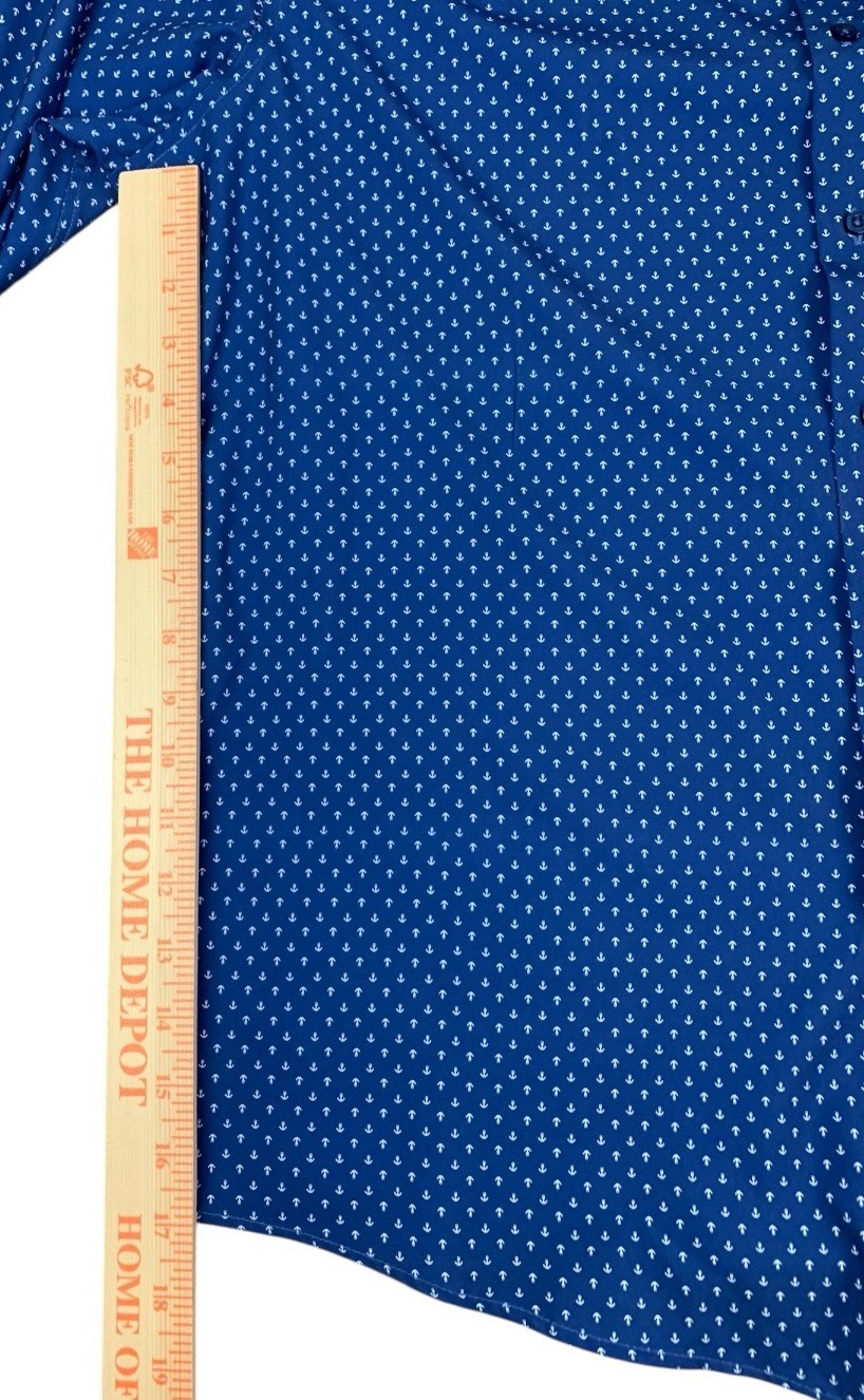 Nautica Slim Fit Men’s Button Up Shirt, Navy Blue, Anchors Print, Size Large