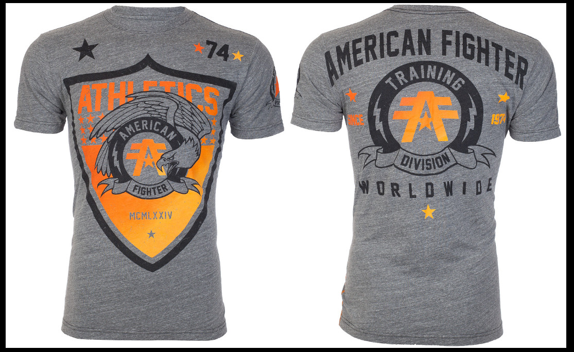 AMERICAN FIGHTER Heather Grey ATHENA Athletic Graphic T-shirt NWT