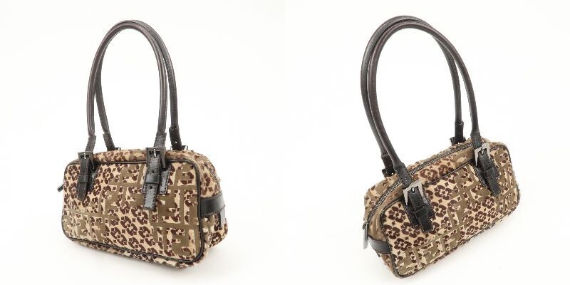 FENDI FF Mini Boston Bag Hand Bag 8BN004 Unborn Calf Leather Auth Used