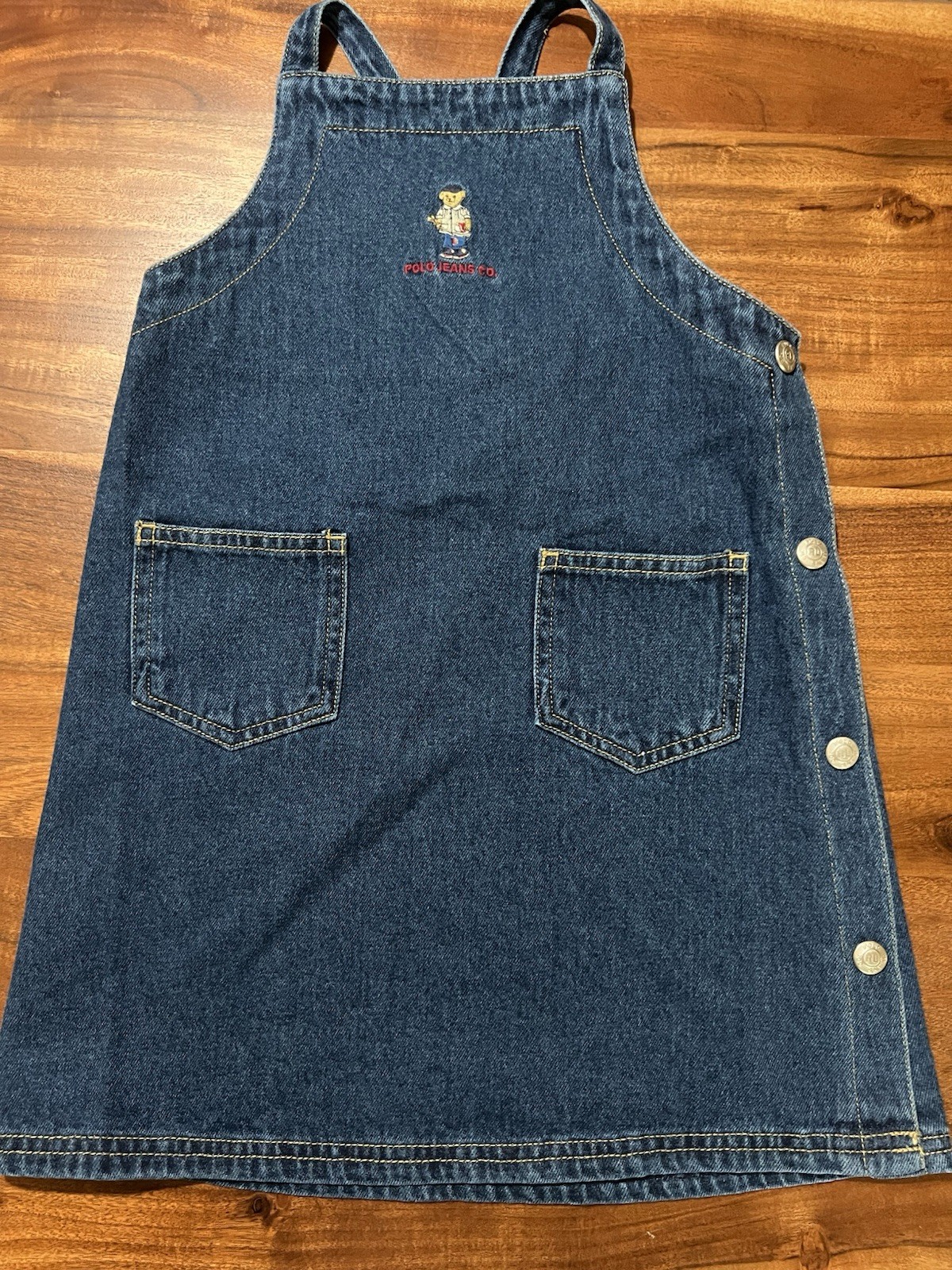 Polo Jeans Co. Ralph Lauren Girls Denim Overall Dress Blue Polo Bear Y2K